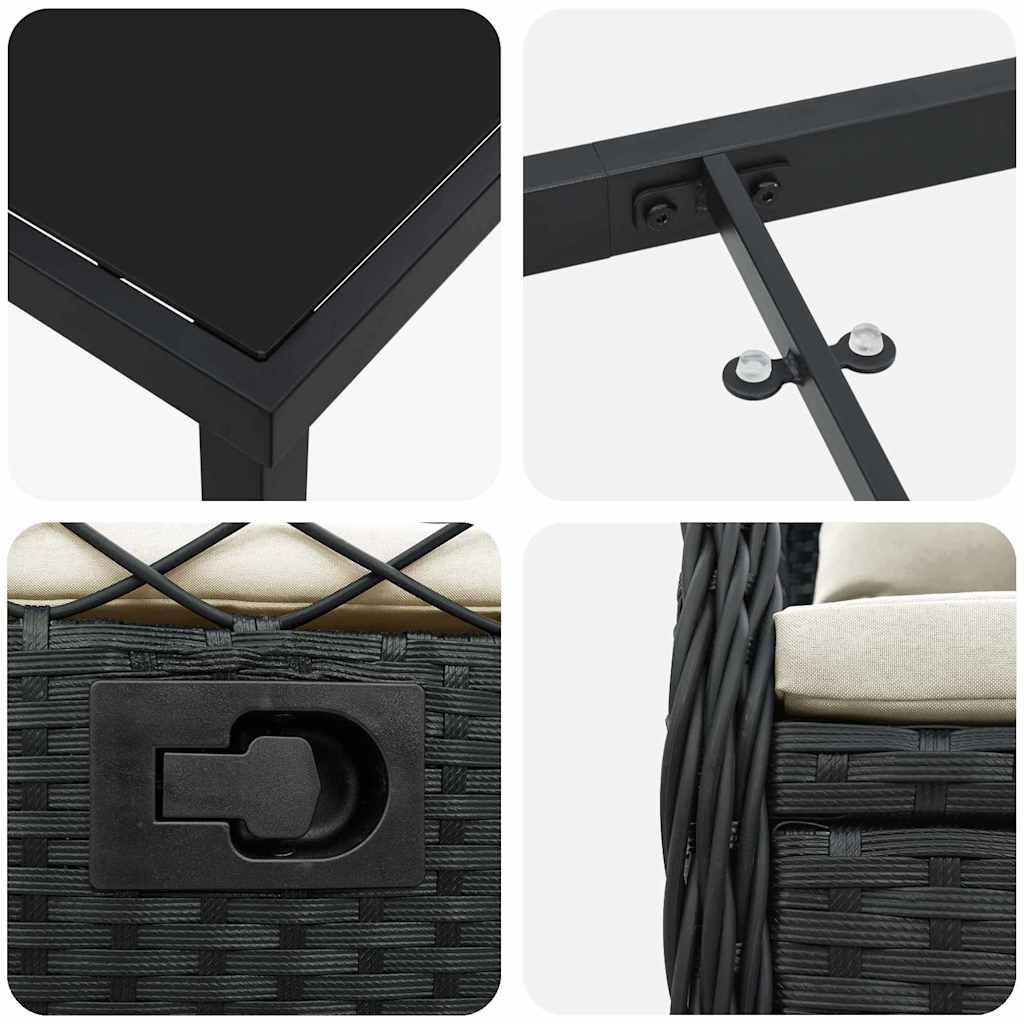 Set da Pranzo per Giardino 3 pcs Nero polyrattan - homemem39