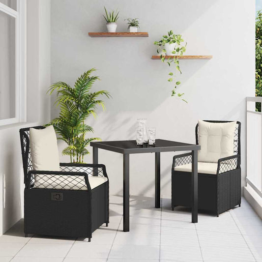 Set da Pranzo per Giardino 3 pcs Nero polyrattan - homemem39