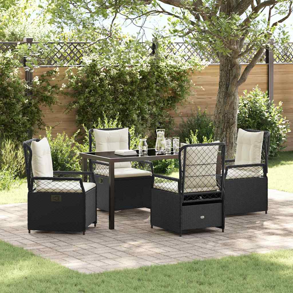 Set da Pranzo per Giardino 5 pcs Nero polyrattan - homemem39