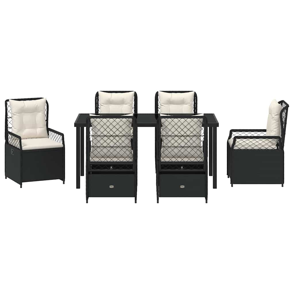 Set da Pranzo per Giardino 7 pcs Nero polyrattan - homemem39