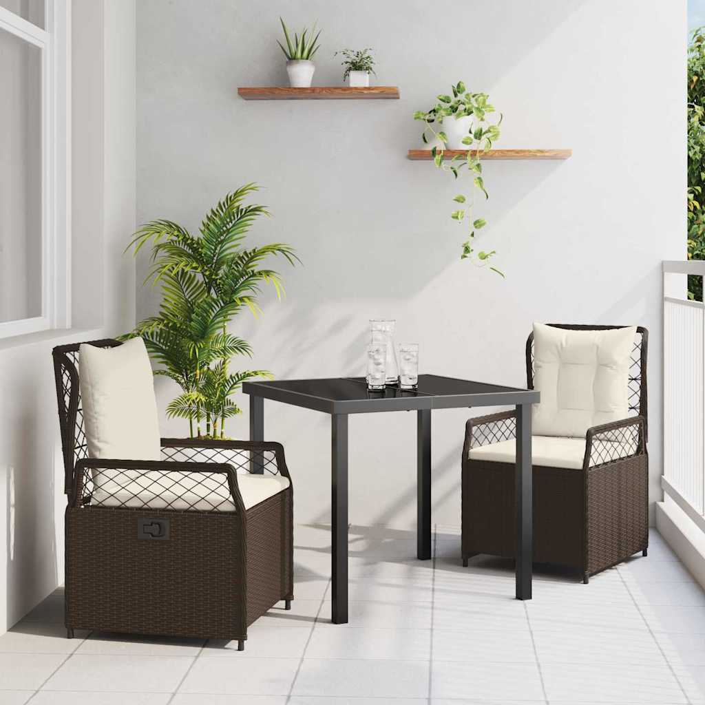 Set da Pranzo per Giardino 3 pcs Marrone polyrattan - homemem39