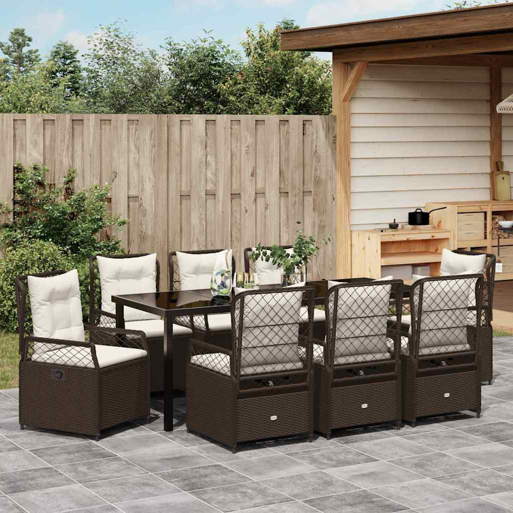 Set da Pranzo per Giardino 9 pcs Marrone polyrattan | homemem39