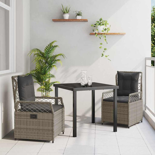 Set da Pranzo per Giardino 3 pcs Grigio polyrattan - homemem39
