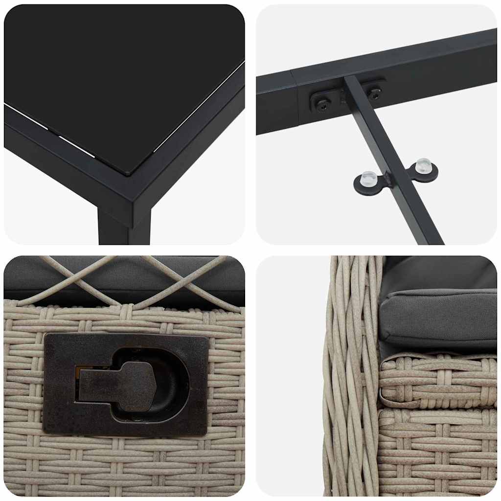 Set da Pranzo per Giardino 3 pcs Grigio chiaro polyrattan - homemem39