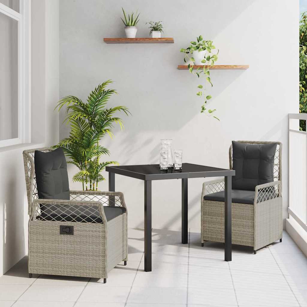 Set da Pranzo per Giardino 3 pcs Grigio chiaro polyrattan - homemem39