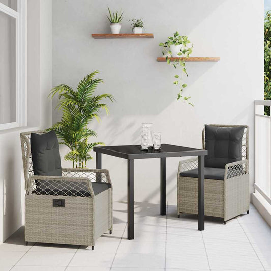Set da Pranzo per Giardino 3 pcs Grigio chiaro polyrattan - homemem39