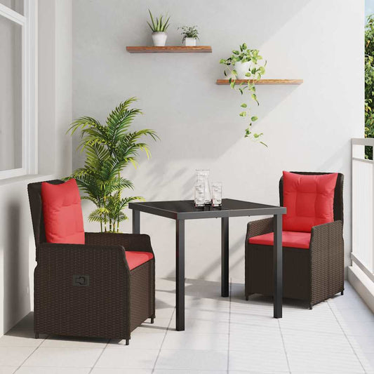 Set da Pranzo per Giardino 3 pcs Marrone Poly Rattan
