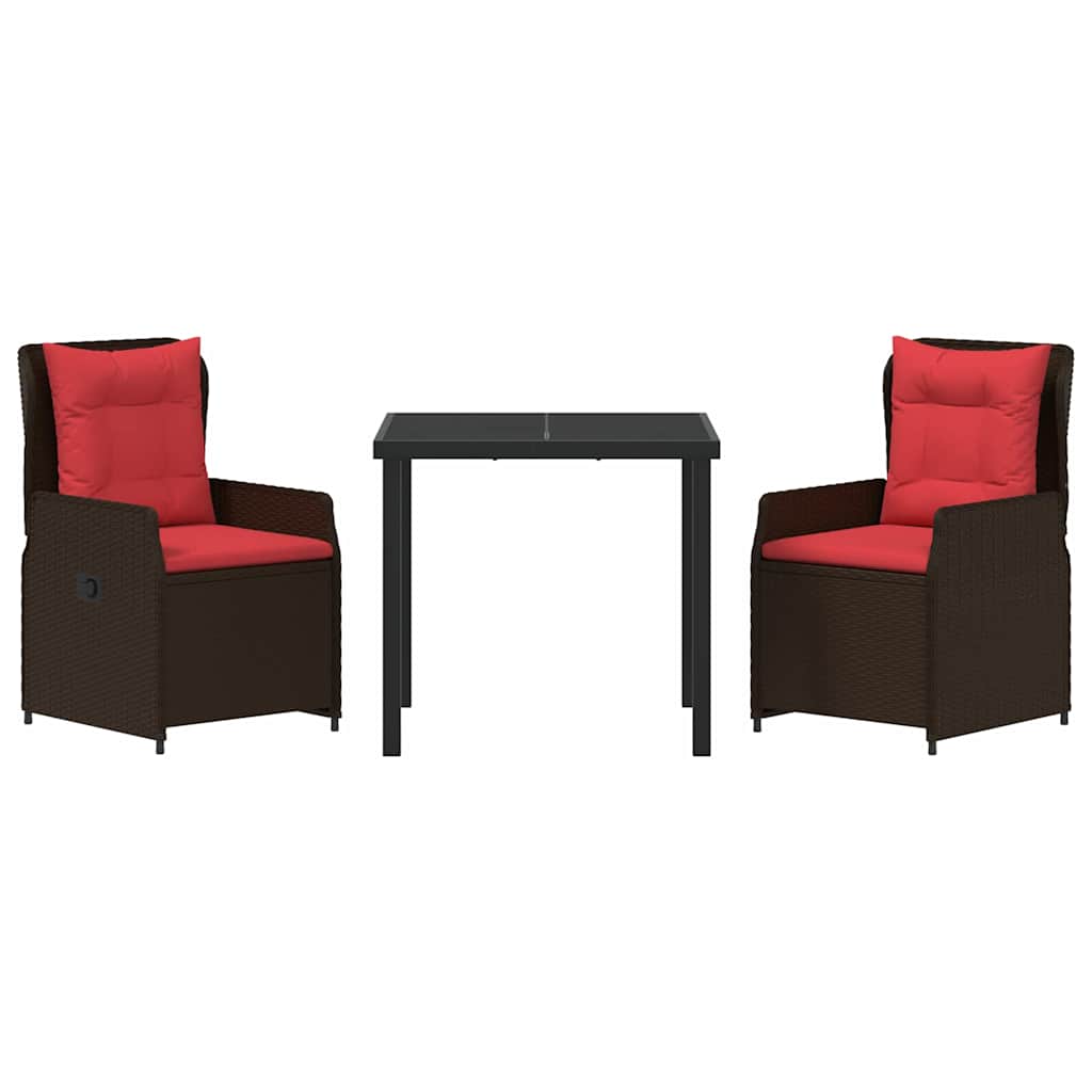 Set da Pranzo per Giardino 3 pcs Marrone Poly Rattan