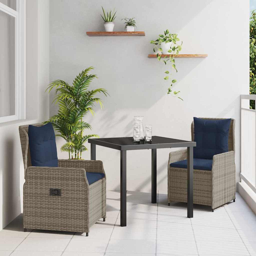Set da Pranzo per Giardino 3 pcs Grigio Poly Rattan - homemem39