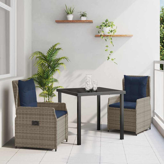 Set da Pranzo per Giardino 3 pcs Grigio Poly Rattan - homemem39