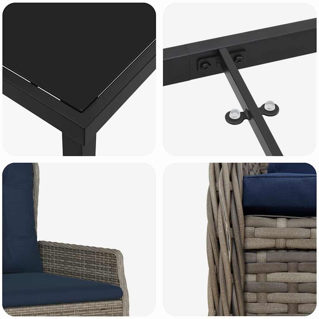 Set da Pranzo per Giardino 7 pcs Grigio Poly Rattan - homemem39