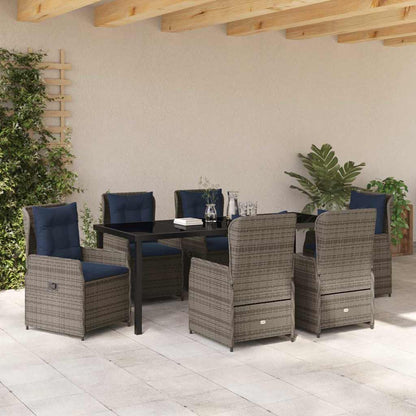 Set da Pranzo per Giardino con cuscino 7 pcs Grigio Poly Rattan | homemem39