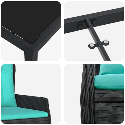 Set da Pranzo per Giardino 3 pcs Nero Poly Rattan - homemem39