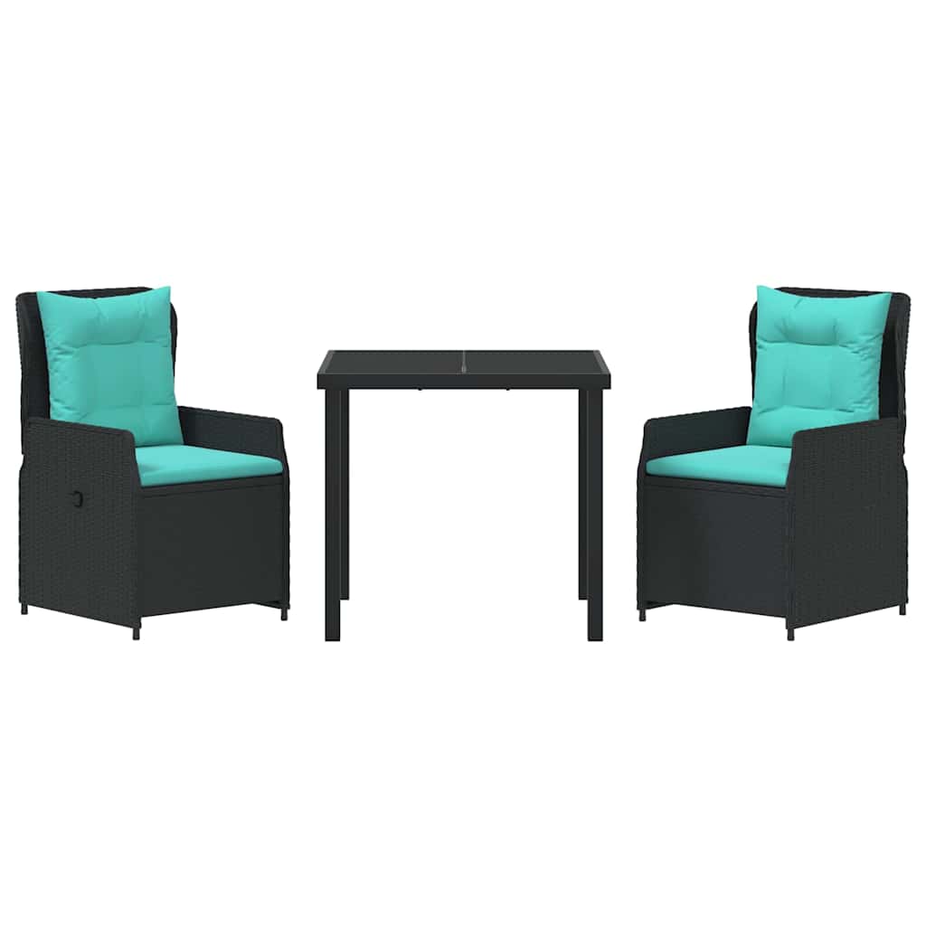 Set da Pranzo per Giardino 3 pcs Nero Poly Rattan - homemem39