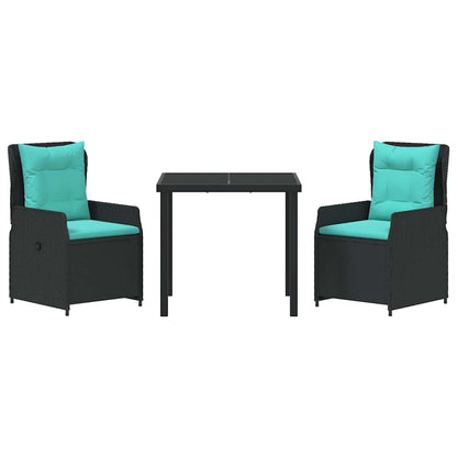 Set da Pranzo per Giardino 3 pcs Nero Poly Rattan - homemem39