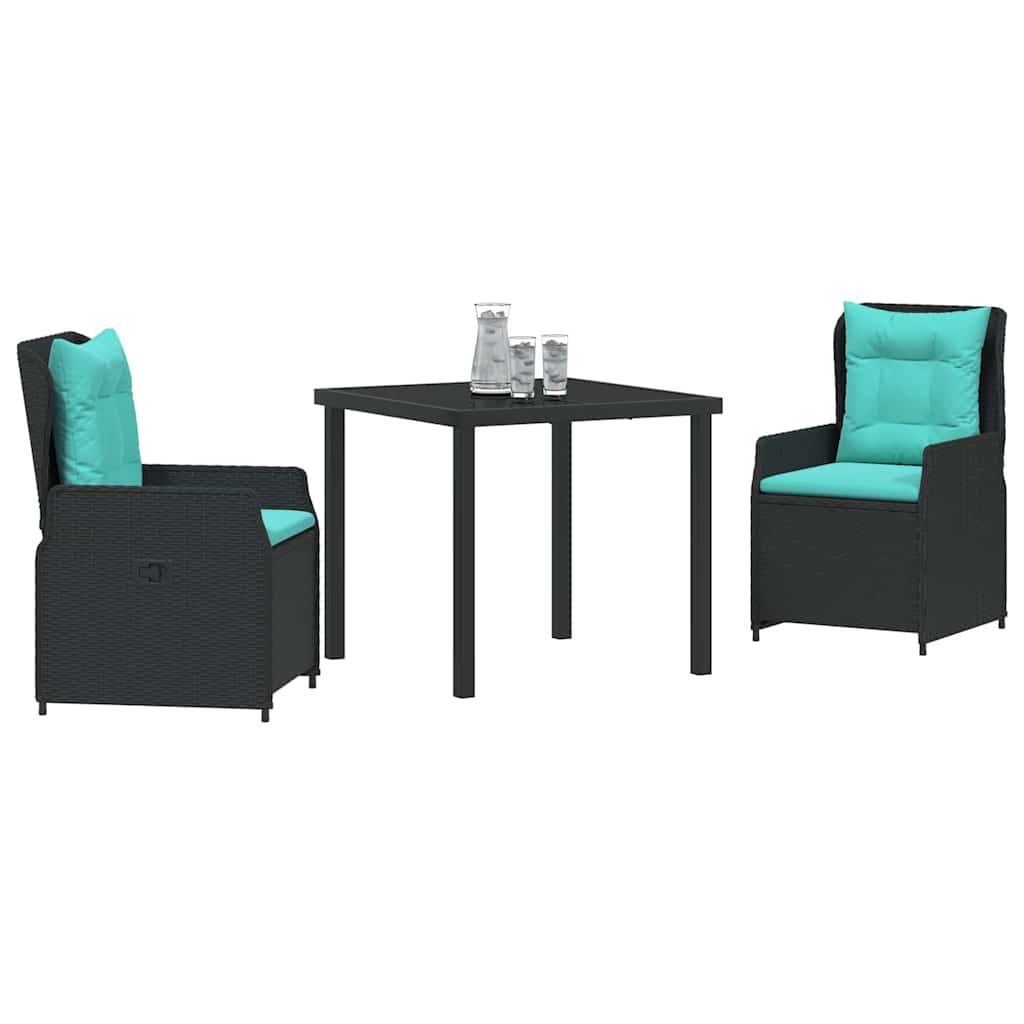 Set da Pranzo per Giardino 3 pcs Nero Poly Rattan - homemem39