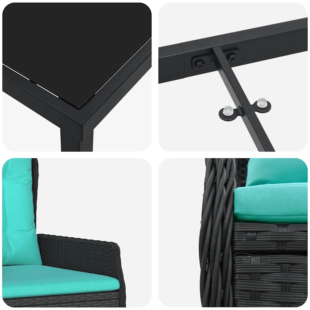 Set da Pranzo per Giardino 5 pcs Nero Poly Rattan - homemem39