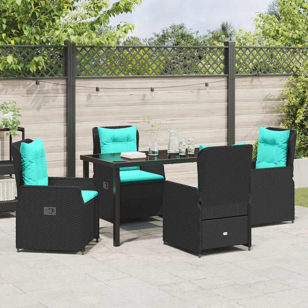 Set da Pranzo per Giardino 5 pcs Nero Poly Rattan - homemem39