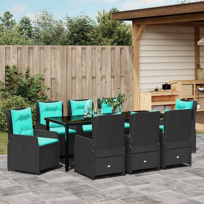 Set da Pranzo per Giardino con cuscino 9 pcs Nero Poly Rattan | homemem39