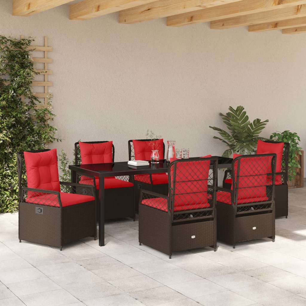 Set da Pranzo per Giardino 7 pcs Marrone polyrattan | homemem39