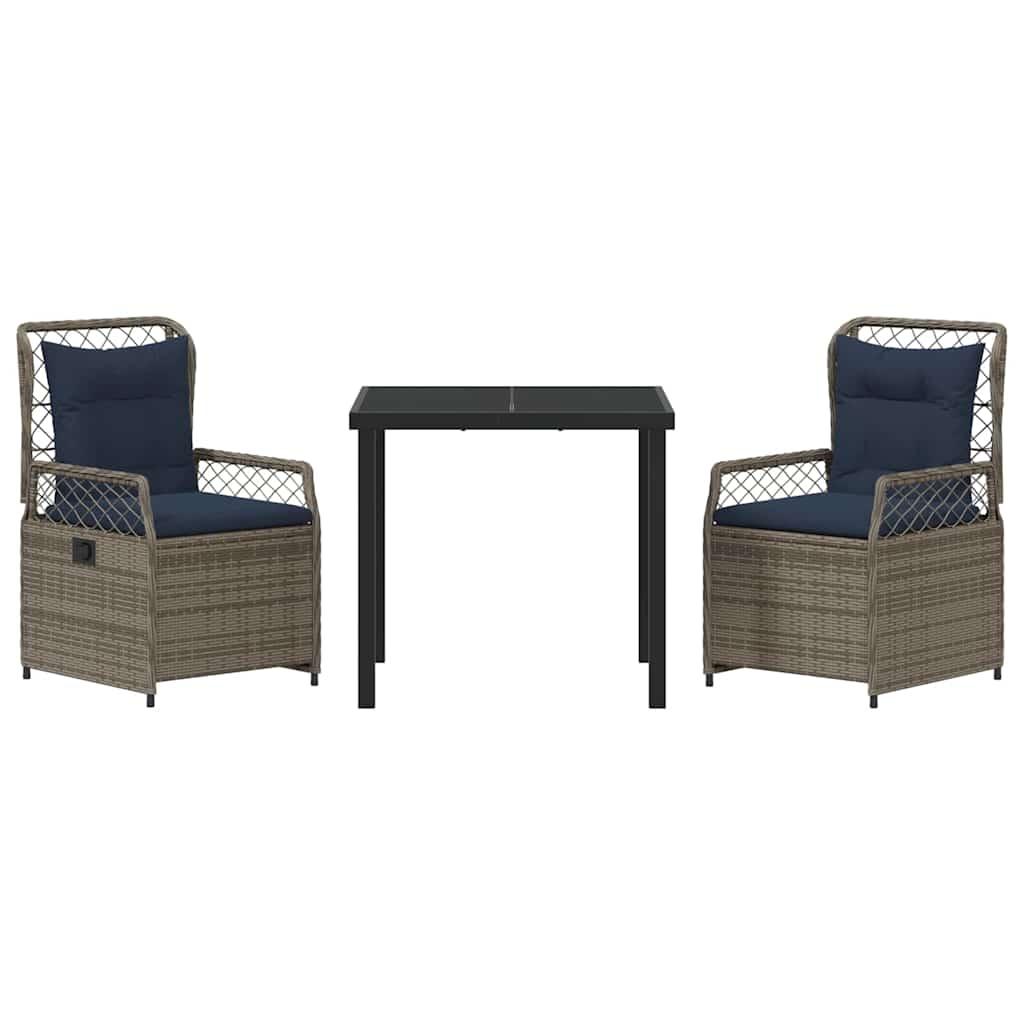 Set da Pranzo per Giardino 3 pcs Grigio polyrattan - homemem39