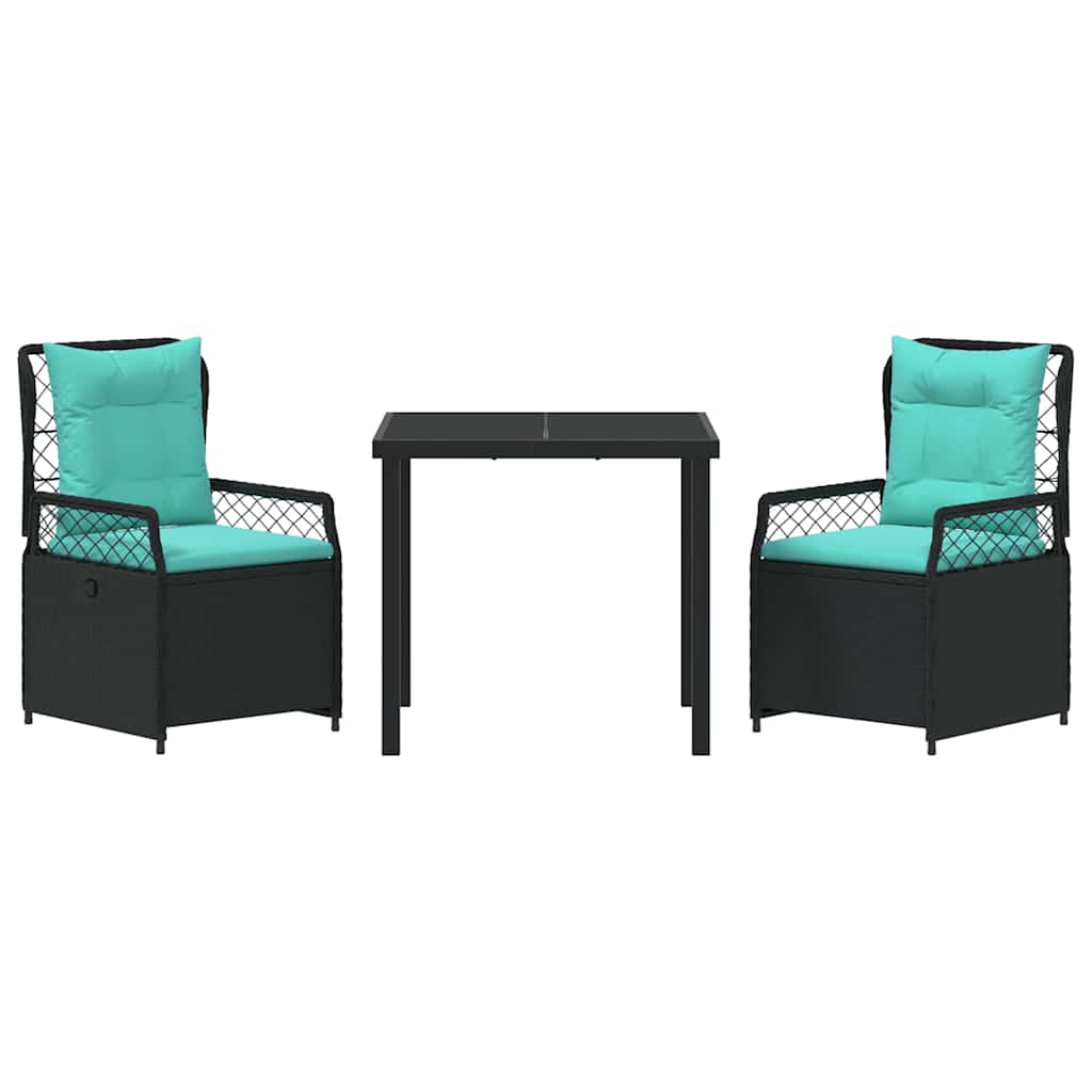 Set da Pranzo per Giardino 3 pcs Nero polyrattan - homemem39