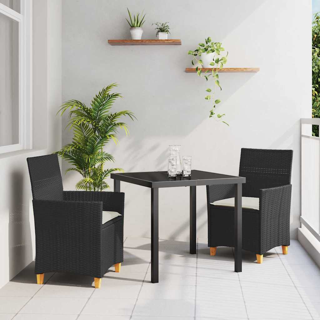 Set da Pranzo per Giardino 3 pcs Nero polyrattan - homemem39