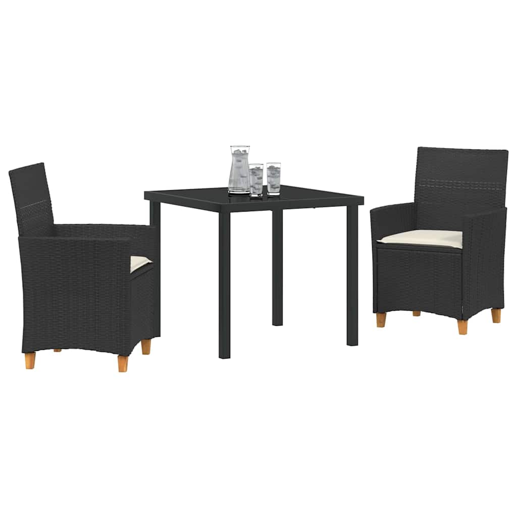Set da Pranzo per Giardino 3 pcs Nero polyrattan - homemem39