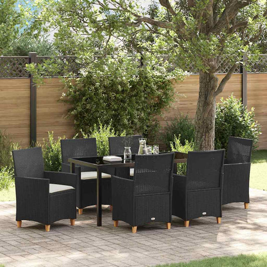 Set da Pranzo per Giardino 7 pcs Nero polyrattan - homemem39
