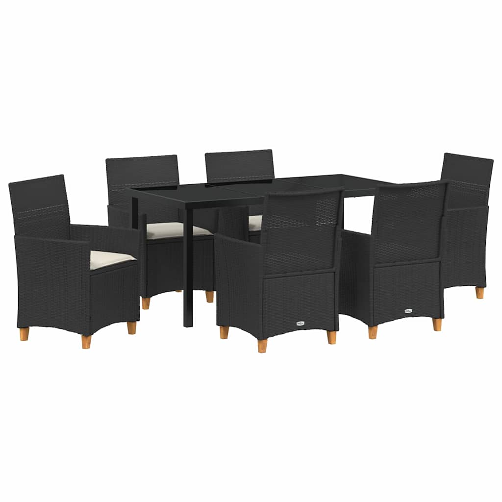 Set da Pranzo per Giardino 7 pcs Nero polyrattan | homemem39