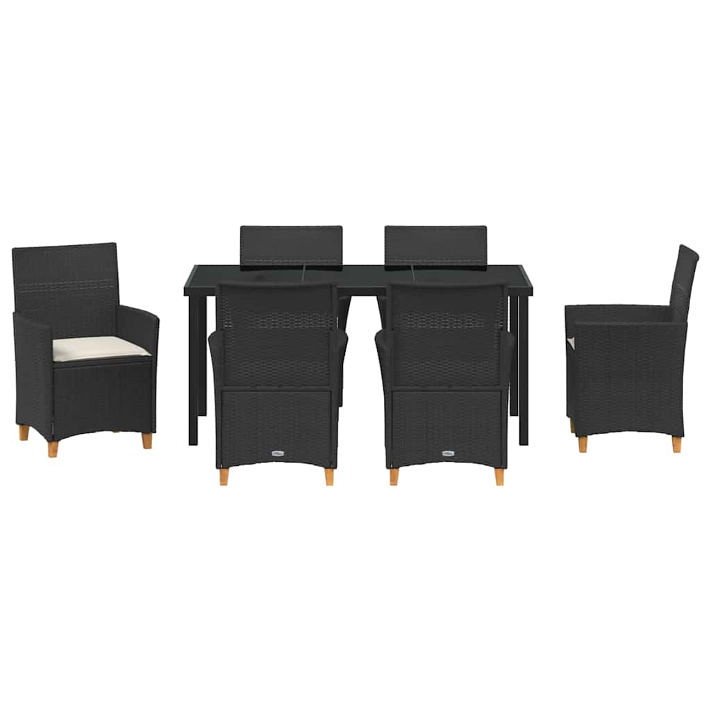 Set da Pranzo per Giardino 7 pcs Nero polyrattan - homemem39