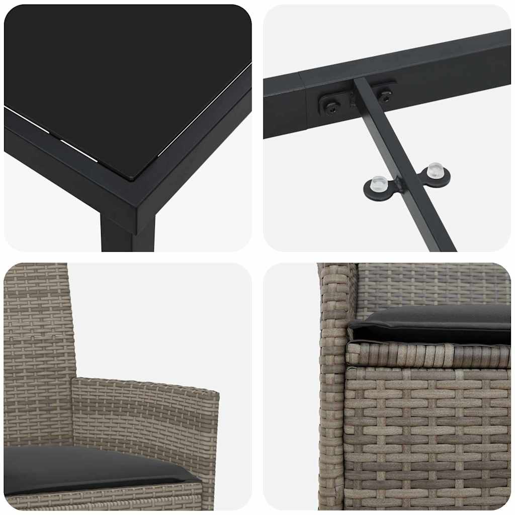 Set da Pranzo per Giardino 3 pcs Grigio polyrattan - homemem39