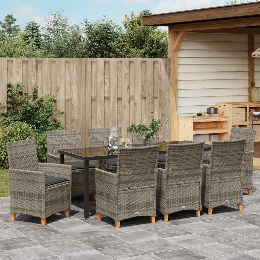Set da Pranzo per Giardino 9 pcs Grigio polyrattan | homemem39