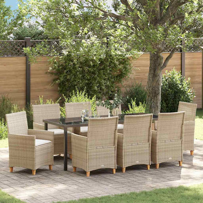 Set da Pranzo per Giardino 9 pcs Beige polyrattan