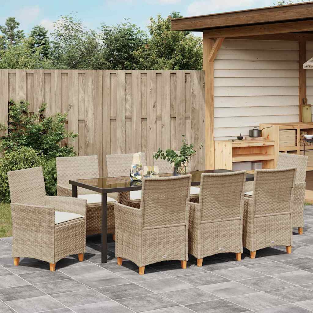 Set da Pranzo per Giardino 9 pcs Beige polyrattan | homemem39