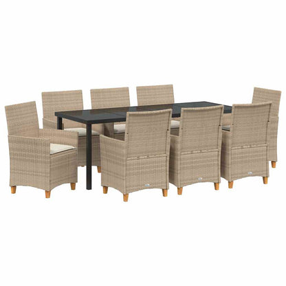 Set da Pranzo per Giardino 9 pcs Beige polyrattan