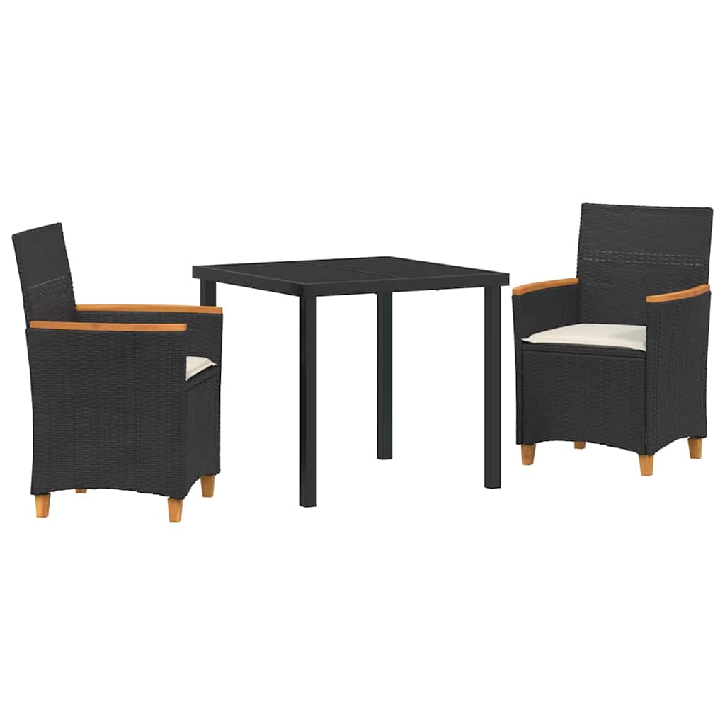 Set da Pranzo per Giardino 3 pcs Nero polyrattan - homemem39