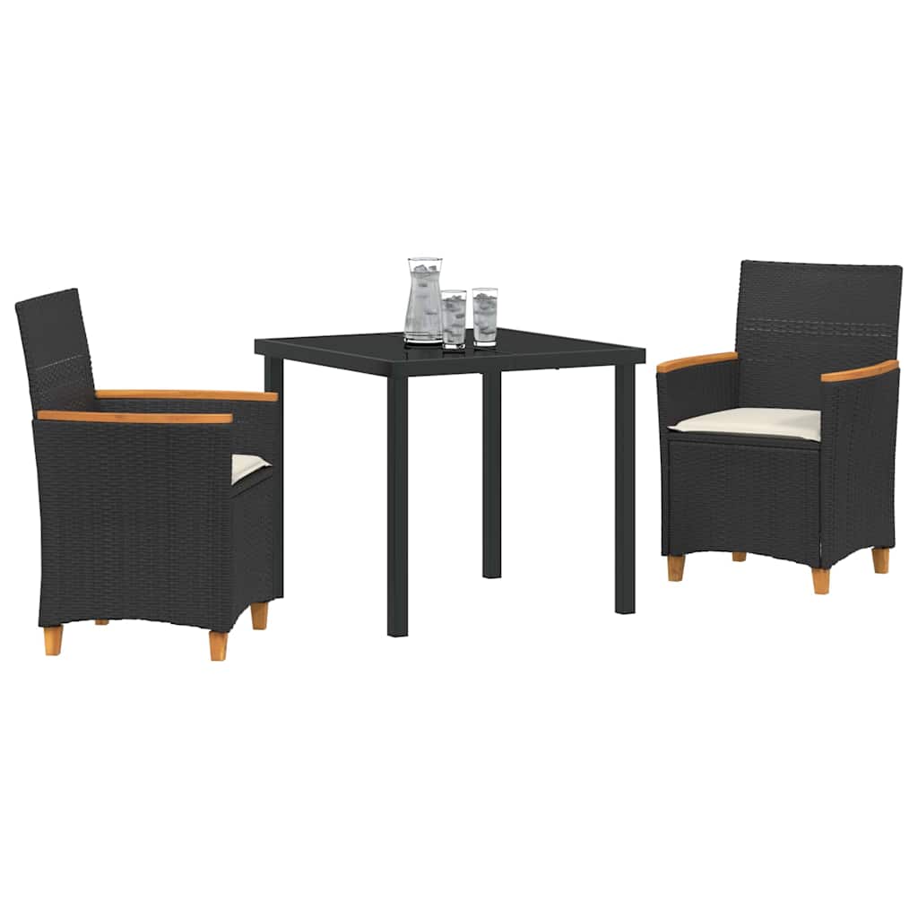 Set da Pranzo per Giardino 3 pcs Nero polyrattan - homemem39