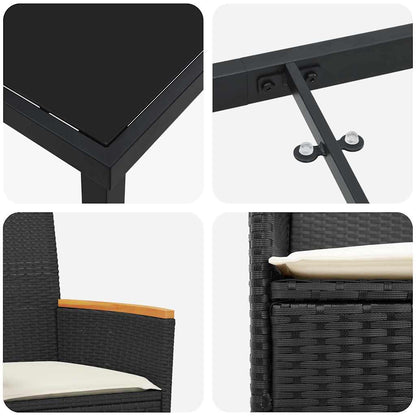 Set da Pranzo per Giardino 7 pcs Nero polyrattan - homemem39