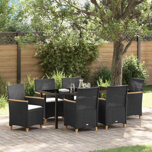 Set da Pranzo per Giardino 7 pcs Nero polyrattan - homemem39