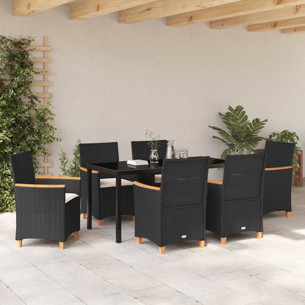Set da Pranzo per Giardino 7 pcs Nero polyrattan - homemem39