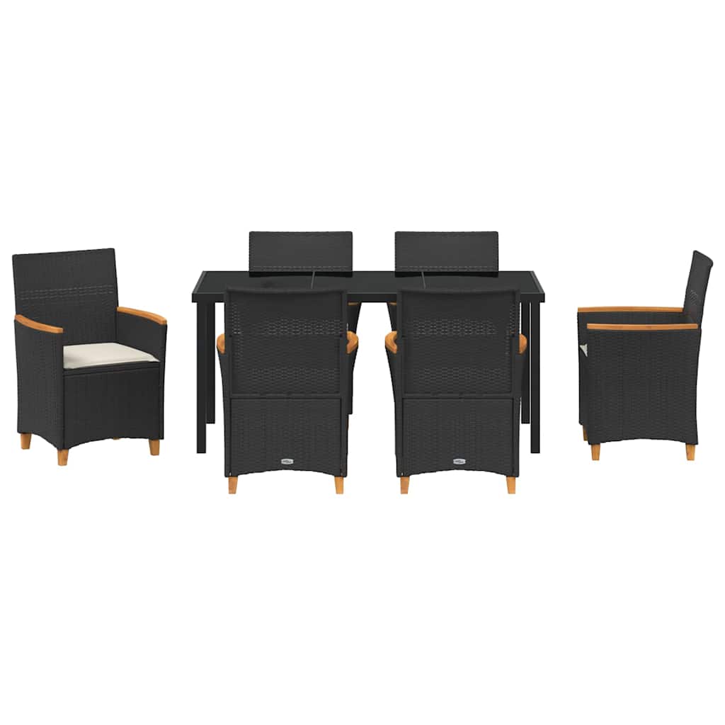 Set da Pranzo per Giardino 7 pcs Nero polyrattan - homemem39
