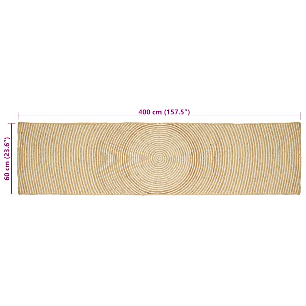 Tappeto Naturale e Bianco 60 x 400 cm Juta