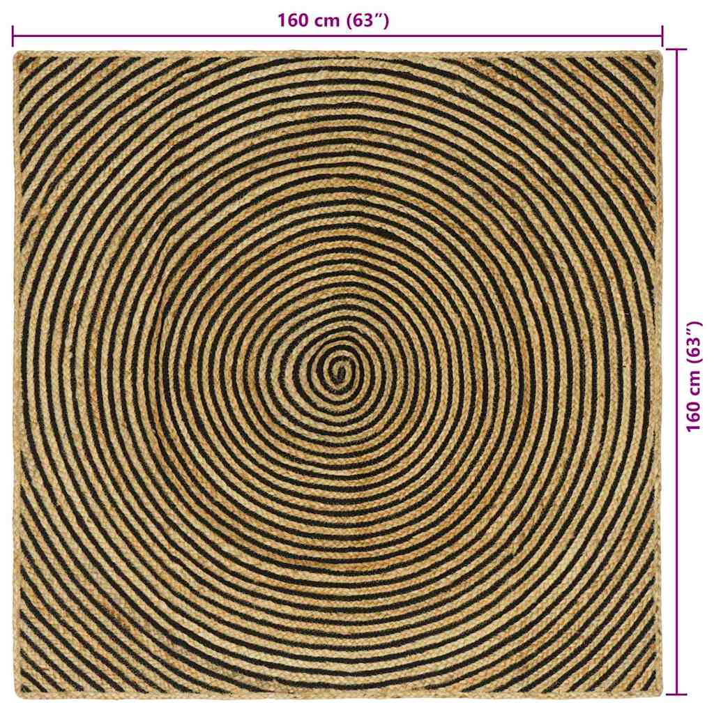 Tappeto Naturale e Nero 160 x 160 cm Juta