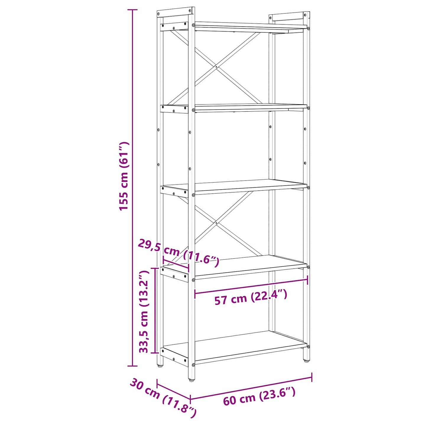 Libreria Grigio sonoma 60 x 30 x 155 cm Legno multistrato
