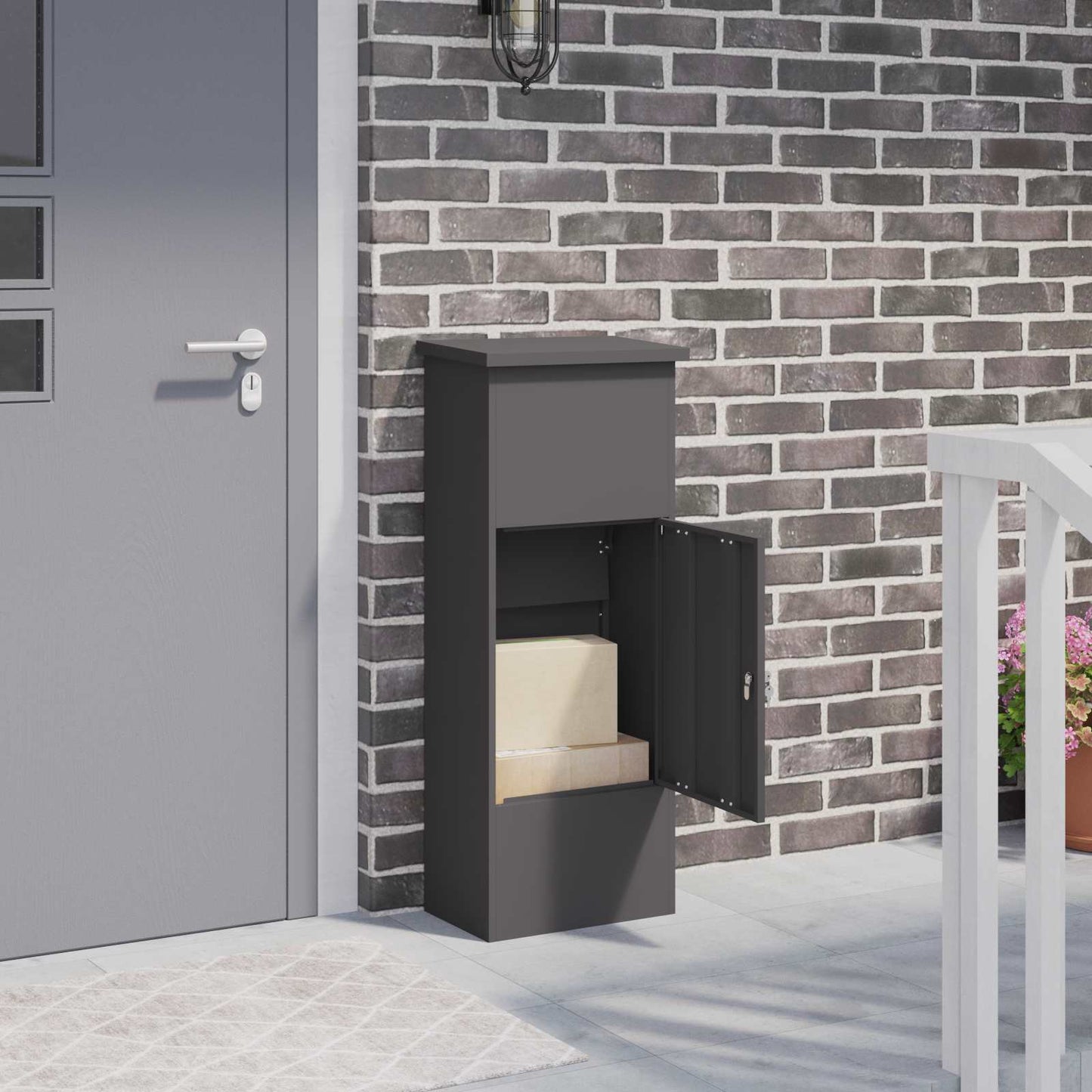 Cassetta per pacchi con porta Nero 44,5 x 29 x 110,5 cm Acciaio | homemem39