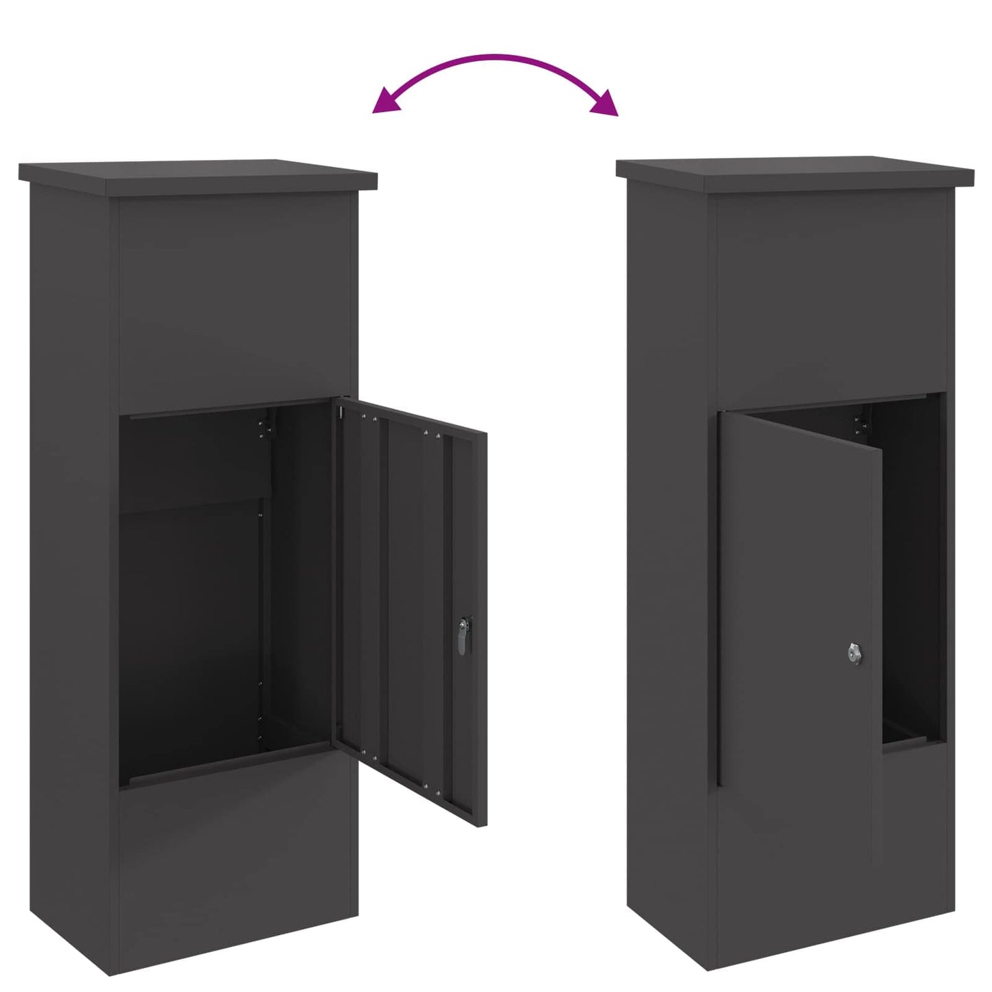 Cassetta per pacchi con porta Nero 44,5 x 29 x 110,5 cm Acciaio | homemem39