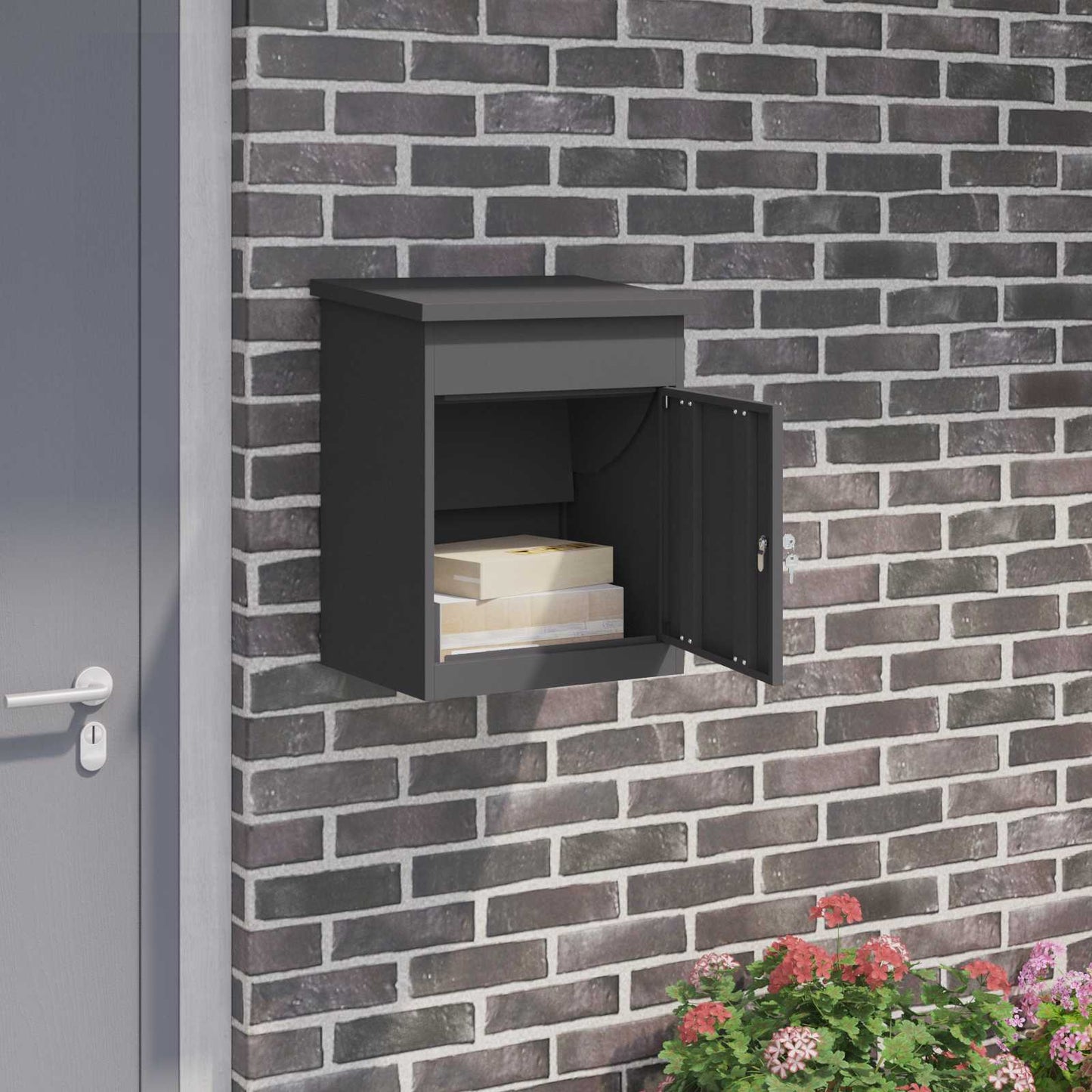 Cassetta per pacchi con porta Nero 47.5 x 38 x 59 cm Acciaio | homemem39