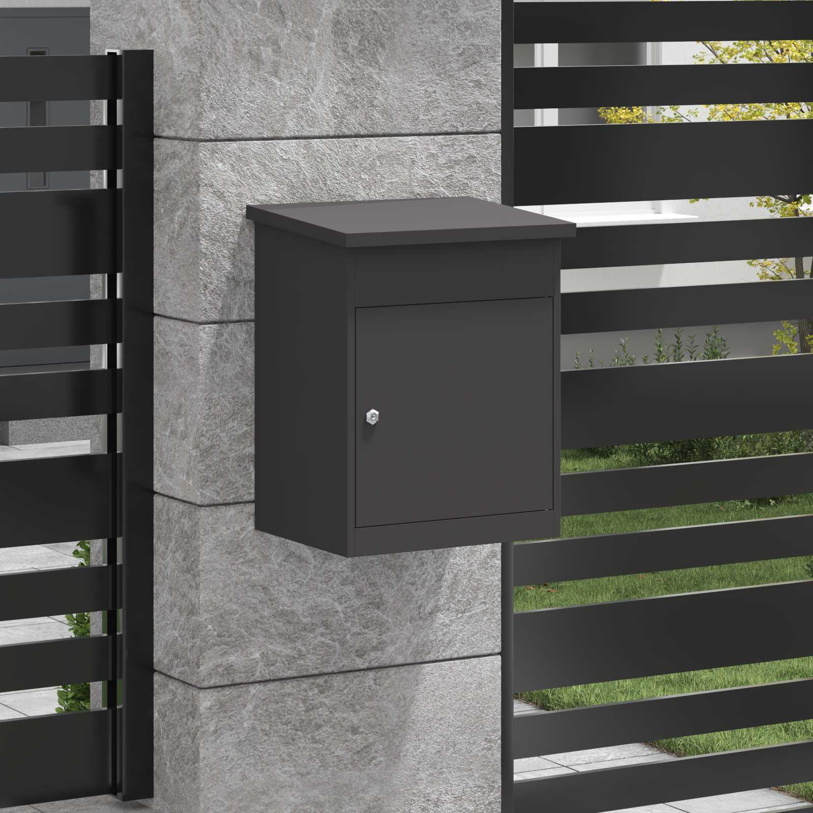 Cassetta per pacchi con porta Nero 47.5 x 38 x 59 cm Acciaio | homemem39