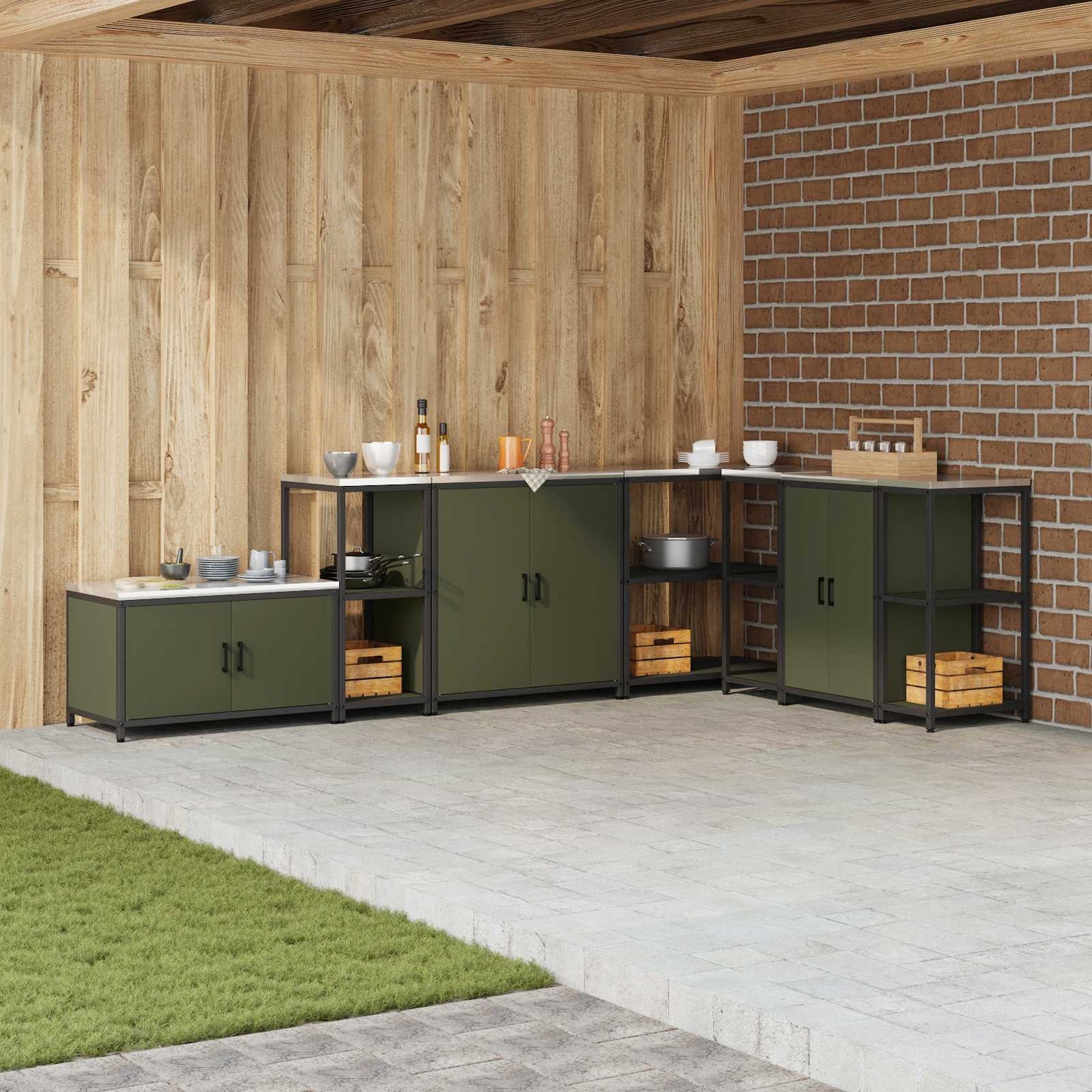 Stoccaggio in cucina HATTEM Verde Oliva 40 x 50 x 92 cm Acciaio